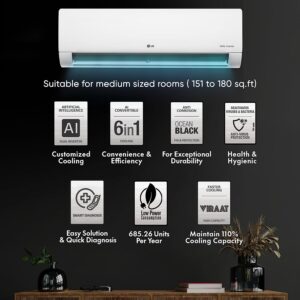 LG 1.5 Ton 4 Star AI DUAL Inverter Split AC (Copper, Super Convertible 6-in-1 Cooling, HD Filter with Anti-Virus Protection, 2023 Model, RS-Q19ENYE1, White) Air Conditioner For Sale