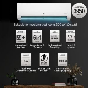 LG 1.5 Ton 3 Star AI DUAL Inverter Split AC (Copper, Super Convertible 6-in-1 Cooling, HD Filter with Anti-Virus Protection, 2023 Model, RS-Q19JNXE, White) Air Conditioner For Sale