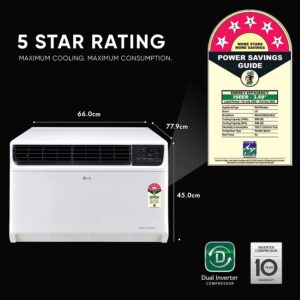 LG 1.5 Ton 5 Star DUAL Inverter Window AC (Copper, Convertible 4-in-1 cooling, RW-Q18WUZA, 2023 Model, HD Filter with Anti-Virus Protection, White) Air Conditioner For Sale
